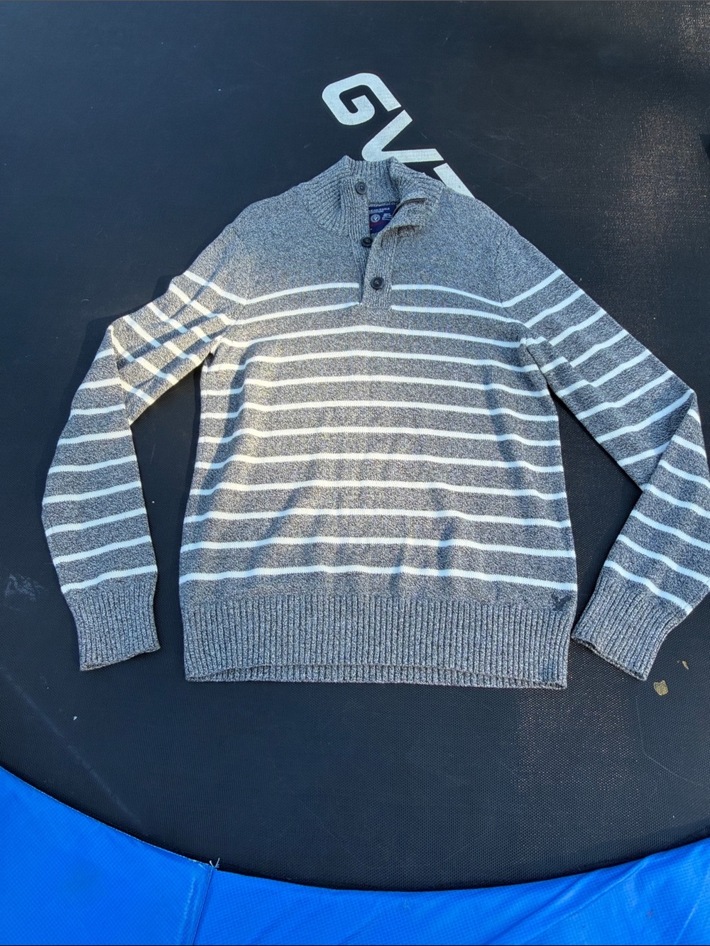 American Eagle Outfitters Gray and White Striped Crewneck Sweater